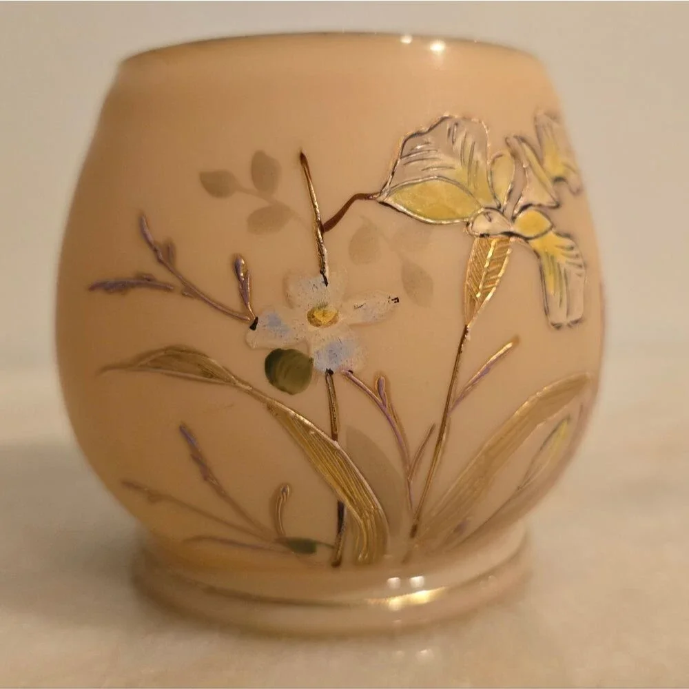 Vintage Enameled Glass Pastel Hand Painted Floral Vase - Picture 7 of 12